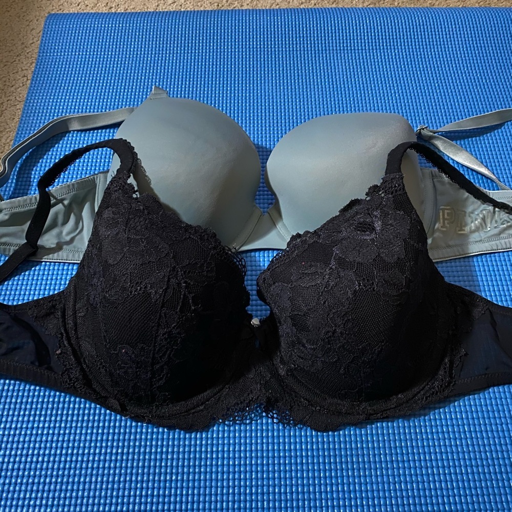 2-pk VICTORIA’S SECRET Black Lace+Soft T-Shirt Bra